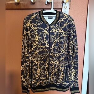 David & Gerenzo Men’s Black and Gold Chain Pattern Jacket & Pants Set